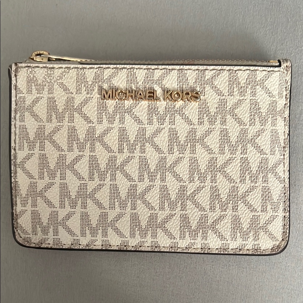 Michael Kors Cream and Brown Logo card holder